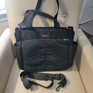 Lequeen Black Bag with Multiple Pockets and Extra Crossbody strap.